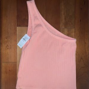 One shoulder bubblegum pink tank top